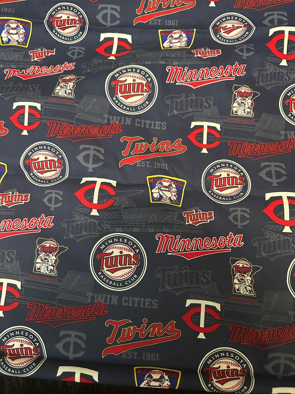 1 1/2 yards Minnesota Twins Logo Print Fabric - Navy, Red, White